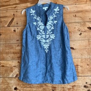 Charter Club embroidered 100% linen tunic